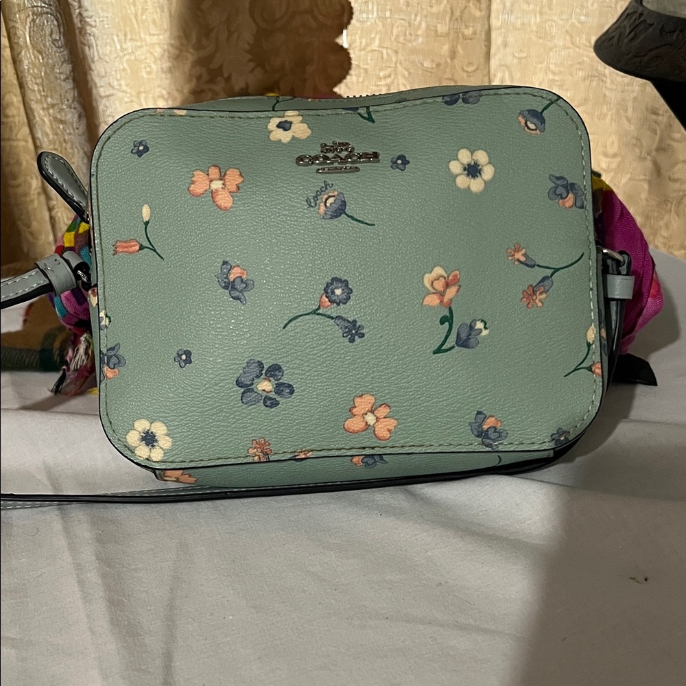 Coach Light Blue Mini Camera Floral Crossbody Bag